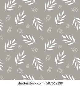 Seamless abstract floral pattern. Gray and white vector background. Leaves ornament for wrapping, wallpaper, tiles. Vector illustration.