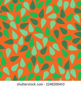 Patrón floral abstracto e impecable. Verde, naranja. Ilustración vectorial. Textura botánica. Foliage, hojas, gotas. Diseño para tejidos textiles, papel de envoltura, fondo, papel pintado, cubierta.
