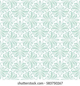 Seamless abstract floral pattern. Green and white vector background. Geometric leaf ornament. Graphic modern pattern