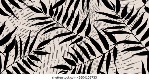 Seamless abstract floral pattern. Hand-drawn flat botanical leaves. Vector illustration