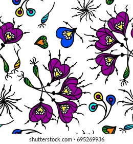 Seamless abstract floral pattern with hearts