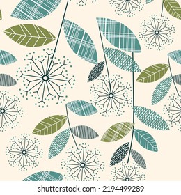 Seamless abstract floral pattern with leaves. Vector illustration. 