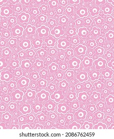 Seamless abstract floral pattern with little stylized pink geometric flowers on a white background. Graphic textile texture. Vector illustration for textile, wrapping, and packaging.