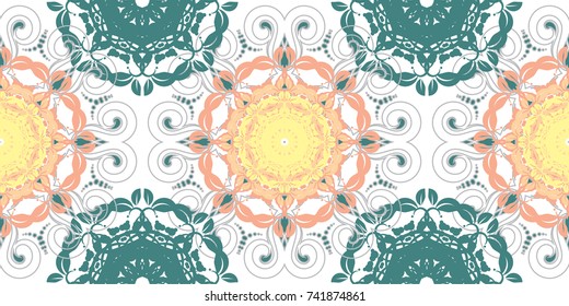 Seamless abstract floral pattern with mandala pattern