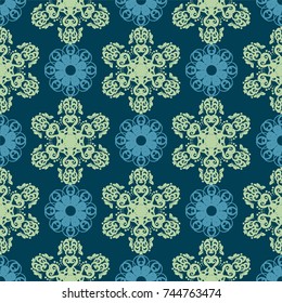 Seamless abstract floral pattern with mandala pattern,Vintage frames and scroll elements,Vector vintage hand-drawn highly detailed round mandala elements. 
