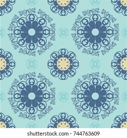 Seamless abstract floral pattern with mandala pattern,Vintage frames and scroll elements,Vector vintage hand-drawn highly detailed round mandala elements. 
