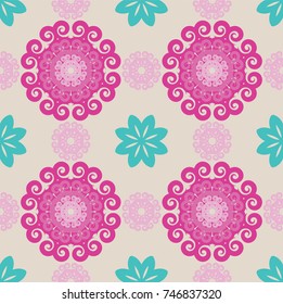 Seamless abstract floral pattern with mandala pattern,illustration of isolated set floral vector,Vintage frames and scroll elements.