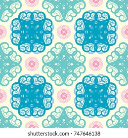 Seamless abstract floral pattern with mandala pattern,Vector vintage hand-drawn highly detailed round mandala elements,Cards or invitations with mandala pattern.