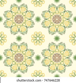 Seamless abstract floral pattern with mandala pattern,Vector vintage hand-drawn highly detailed round mandala elements,Cards or invitations with mandala pattern.