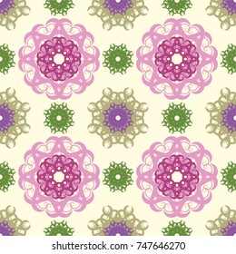 Seamless abstract floral pattern with mandala pattern,Vector vintage hand-drawn highly detailed round mandala elements,Cards or invitations with mandala pattern.