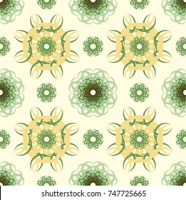 Seamless abstract floral pattern with mandala pattern,Vector vintage hand-drawn highly detailed round mandala elements.