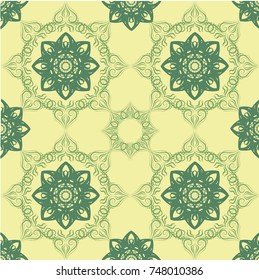 Seamless abstract floral pattern with mandala pattern,Vector vintage hand-drawn highly detailed round mandala elements. 