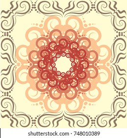 Seamless abstract floral pattern with mandala pattern,Vector vintage hand-drawn highly detailed round mandala elements. 
