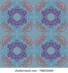 Seamless abstract floral pattern with mandala pattern,Vector vintage hand-drawn highly detailed round mandala elements. 