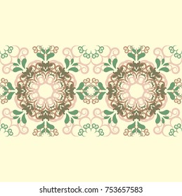 Seamless abstract floral pattern with mandala pattern,Smooth color ornament,A seamless vector background