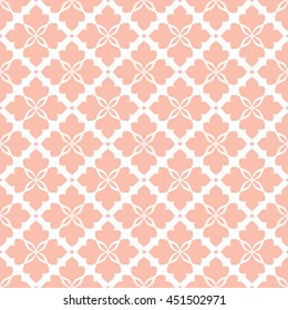 Seamless abstract floral pattern. Modern vector graphic. Pink and white background. Geometric leaf ornament. Stylish graphic pattern.