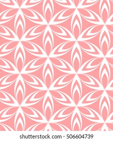 Seamless abstract floral pattern. Modern vector graphic. Pink and white background. Geometric leaf ornament. Graphic modern pattern.