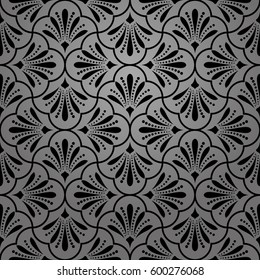 Seamless abstract floral pattern. Modern vector graphic. Black  background. Geometric leaf ornament