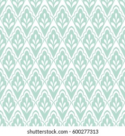 Seamless abstract floral pattern. Modern vector graphic. Green and white background. Geometric leaf ornament