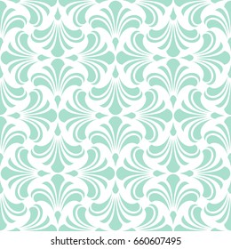 Seamless abstract floral pattern. Modern vector graphic. Green and white background. Geometric leaf ornament