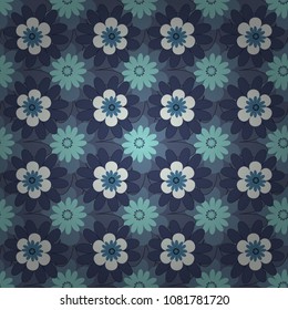 Seamless abstract floral pattern. Neutral, blue and gray background. Geometric flower vector ornament. Stylish graphic design.