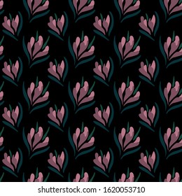 Seamless abstract floral pattern on black background. Vector illustration.