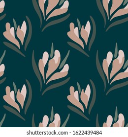Seamless abstract floral pattern on green background. Vector illustration.