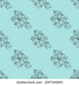 Seamless abstract floral pattern on a blue background. Vector illustration. The idea for the background of wallpaper, magazines and books, the texture of the decor for textiles and wrapping paper.