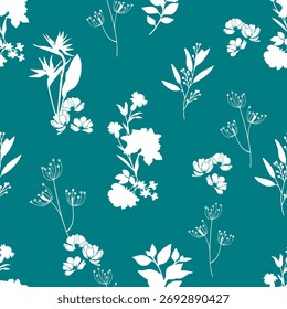 Nahtloses abstraktes Blumenmuster auf Grün. Vektorgrafik.
