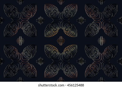 Seamless abstract floral pattern on a dark blue background of the elements of geometric figures