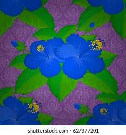 Seamless abstract floral pattern on a violet background.