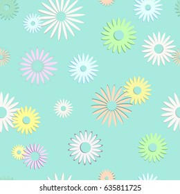 Seamless abstract floral pattern on a blue background.