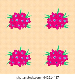 Seamless abstract floral pattern on a beige background. Seamless pattern with primula flowers. Geometric leaf ornament. Cute vector background. Graphic modern pattern.