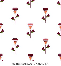 Seamless abstract floral pattern. Orange, purple, green, white. Vector. Botanical texture. Decorative ethnic ornament. Design for textile fabrics, wrapping paper, background, wallpaper, cover.