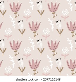 Patrón floral abstracto e impecable. Flores primaverales rosas sobre fondo pastel. Perfecto para el diseño de tejidos, papel pintado, vestimenta. Ilustración del vector