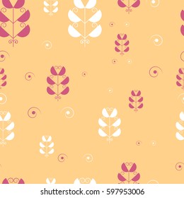 Seamless abstract floral pattern. Pink and white abstract flowers on a beige background.