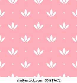 Seamless abstract floral pattern. Pink and white background. Geometric leaf vector ornament. Stylish graphic design.