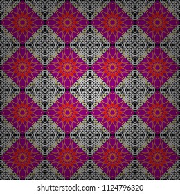 Seamless abstract floral pattern in red, neutral and blue colors.