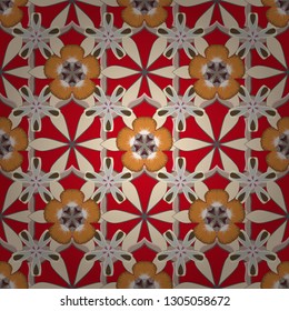 Seamless abstract floral pattern in red, gray and beige colors. Geometric leaf ornament. Graphic modern pattern. Cute vector background.