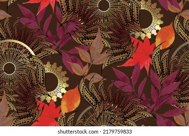 Seamless abstract floral pattern. Red color. Fashion textiles, fabric, packaging.