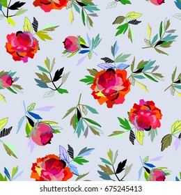 Seamless abstract floral pattern red for girl