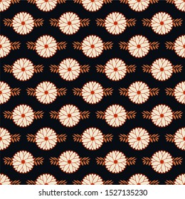 Seamless abstract floral pattern in retro colors with circles. Vector pattern
