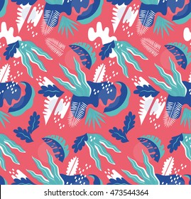 Seamless abstract floral pattern in retro style. Retro memphis designs for textiles and fabrics, upholstery, wrapping paper and wallpapers of all kinds. 