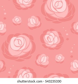 Seamless abstract floral pattern with roses in shades of pink. Romantic background in flat style.