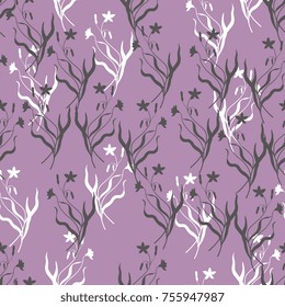 Seamless abstract floral pattern with silhouettes of wild flowers.