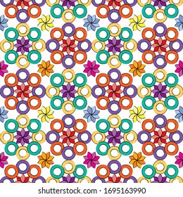 seamless abstract floral pattern. simple and modern geomatric leaf vector illustration. multicolor flowers and circles.
