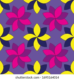 seamless abstract floral pattern. simple and modern geomatric leaf vector illustration. multicolor flowers on blue background.