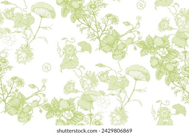 Seamless abstract floral pattern. In style Toile de Jou. Suitable for fabric, mural, wrapping paper and the like