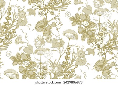 Seamless abstract floral pattern. In style Toile de Jou. Suitable for fabric, mural, wrapping paper and the like