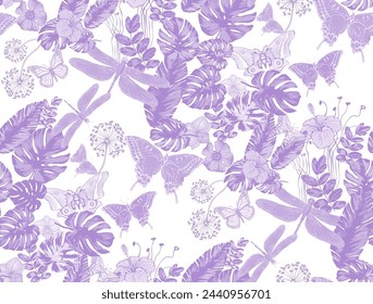 Seamless abstract floral pattern. In style Toile de Jou. Suitable for fabric, mural, wrapping paper and the like